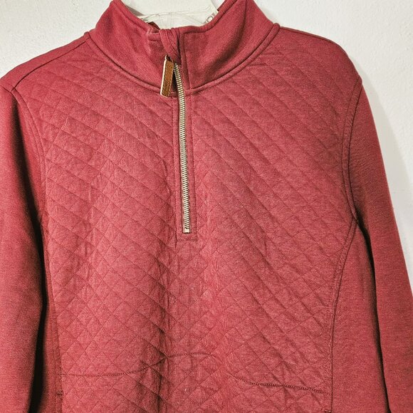 L.L. Bean Women's Burgundy Cozy Quilted Sweatshirt 1/4 Zip Pullover Size XL P - Picture 2 of 8